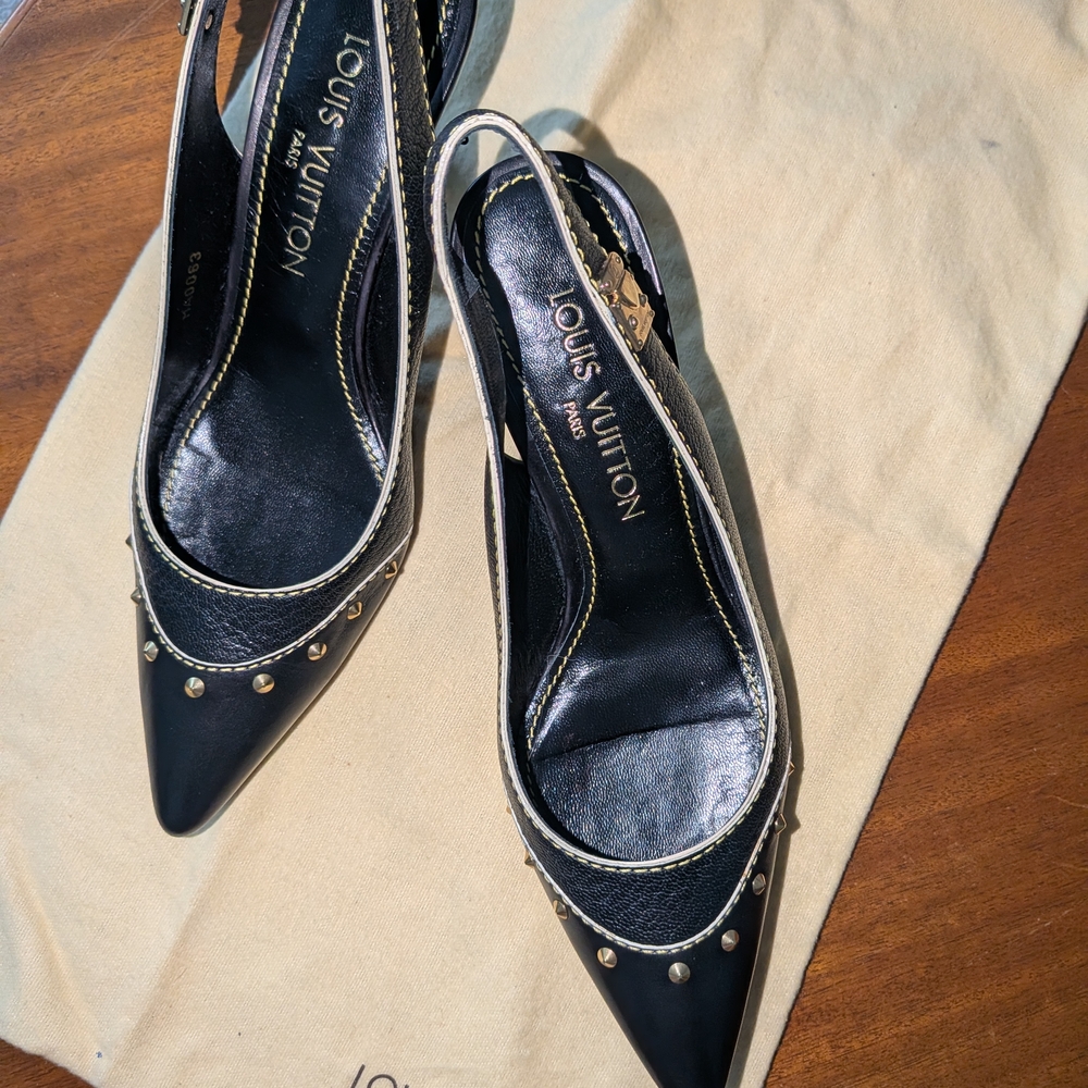 Louis Vuitton Black Slingback Heels SZ 37. - Picture 5 of 8